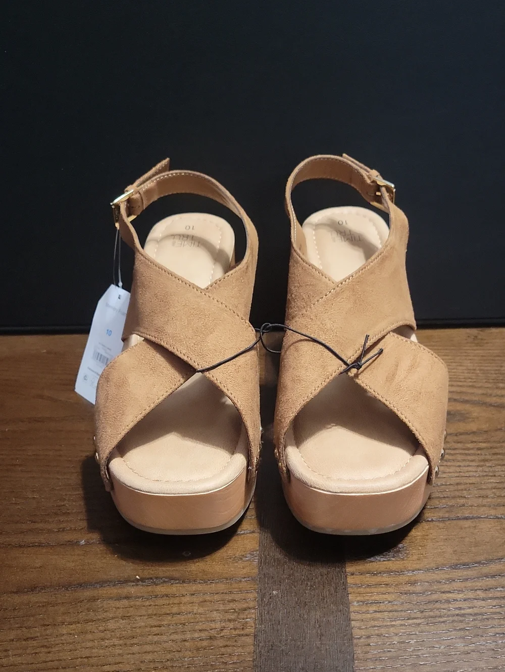Women’s Tan Suede Platform Sandals with Ankle Strap.  T17
